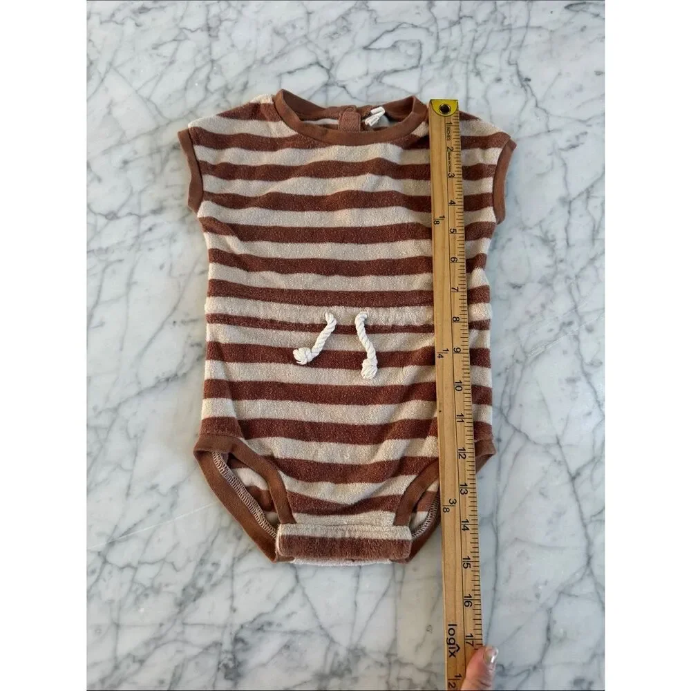 Quincy Mae Sz 6-12 Mo One-Piece Striped Terry Romper Rylee Cru Brown and Cream
